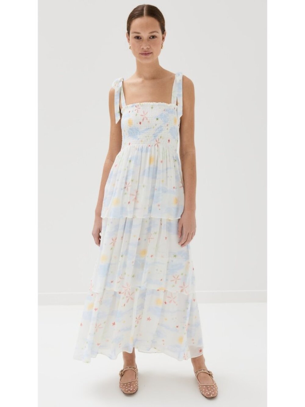 NWT Hill House Elise Nap in Celestial Chiffon Smocked Tiered Maxi Dress XXS